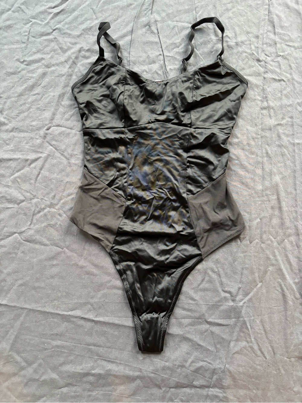 Colsie Black Satin-Look Bodysuit with Adjustable Straps